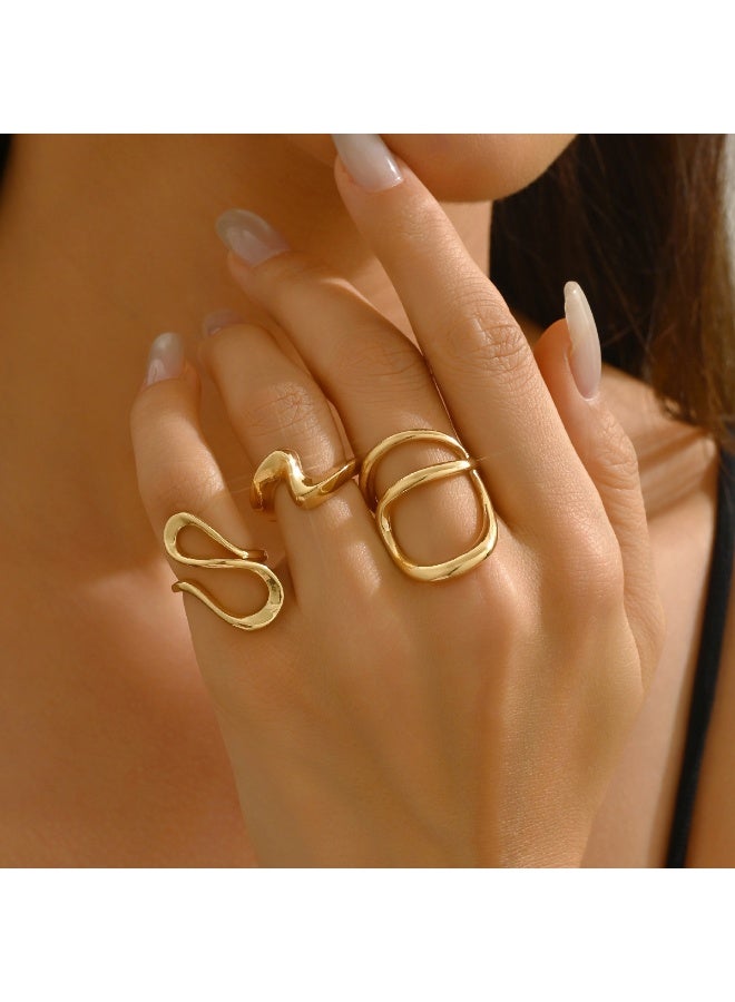 حقل 3 قطع من الخواتم النسائية مجموعة خواتم غير منتظمة الشكل للفتيات - الطراز الأوروبي والأمريكي - Image 5